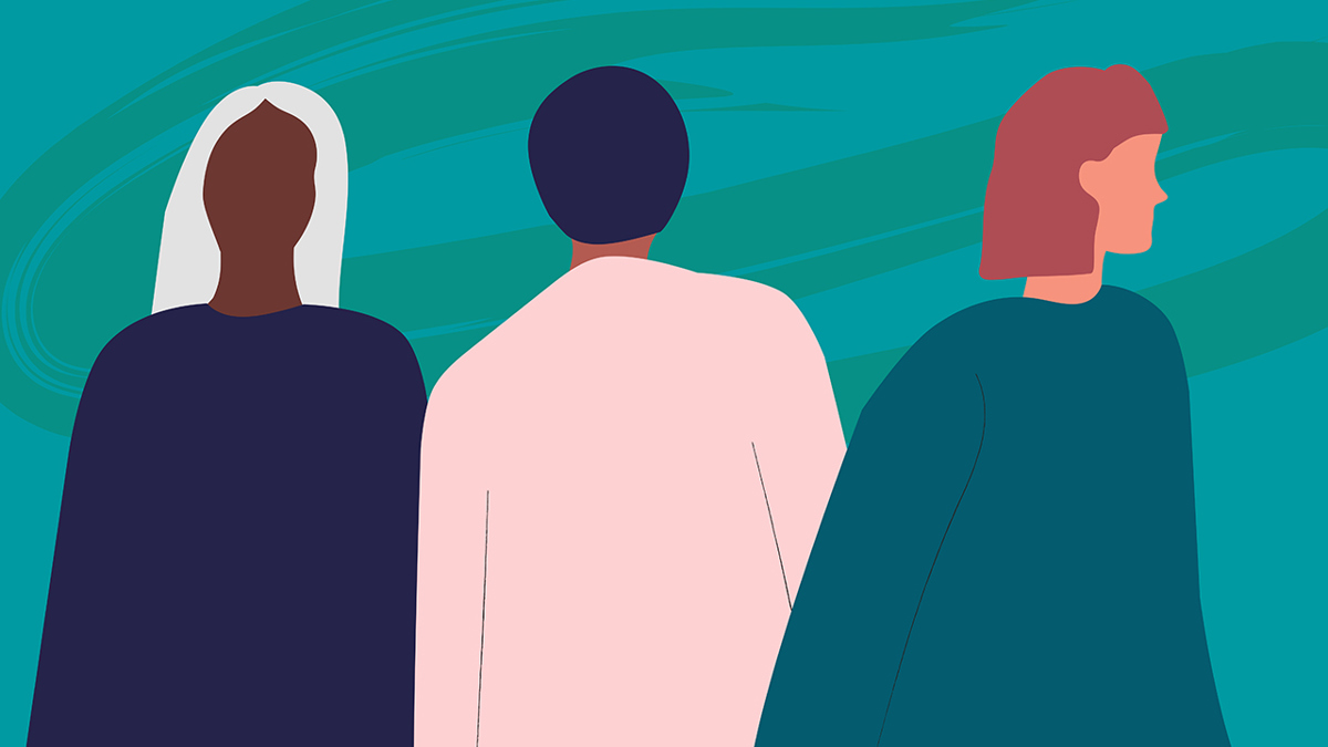 illustrerad bild med tre människor