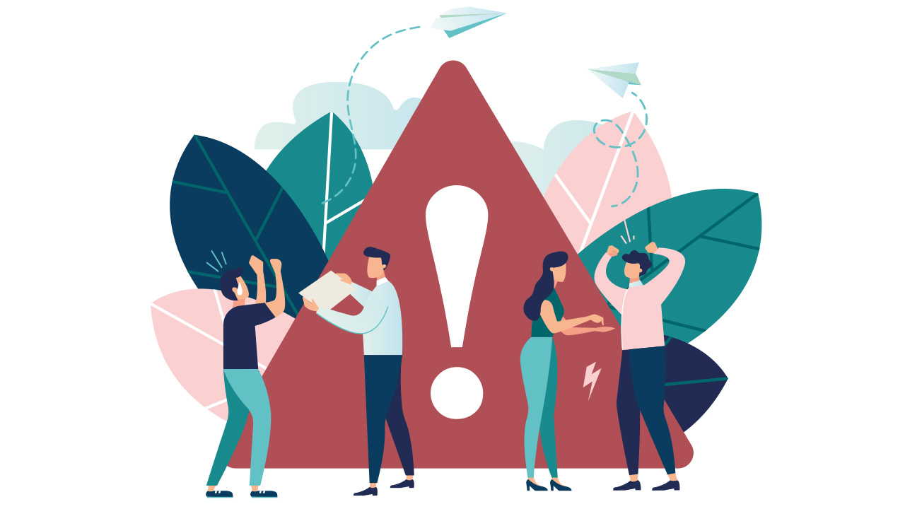 Illustration: Fyra personer där två av personerna agerar ilsket mot de två andra.