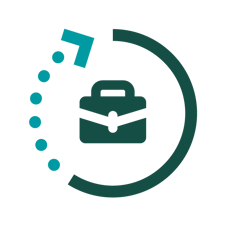 Portfölj med halvcirkel runt samt streck på slutet, indikerar process