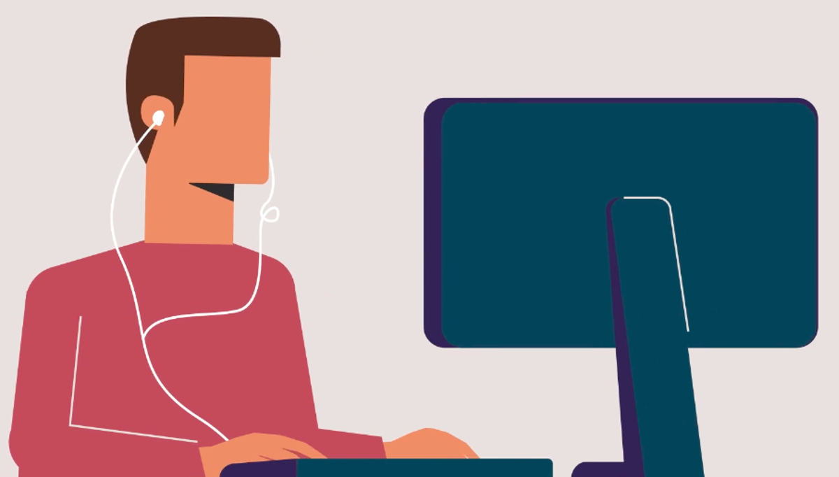 Illustration av person vid dator