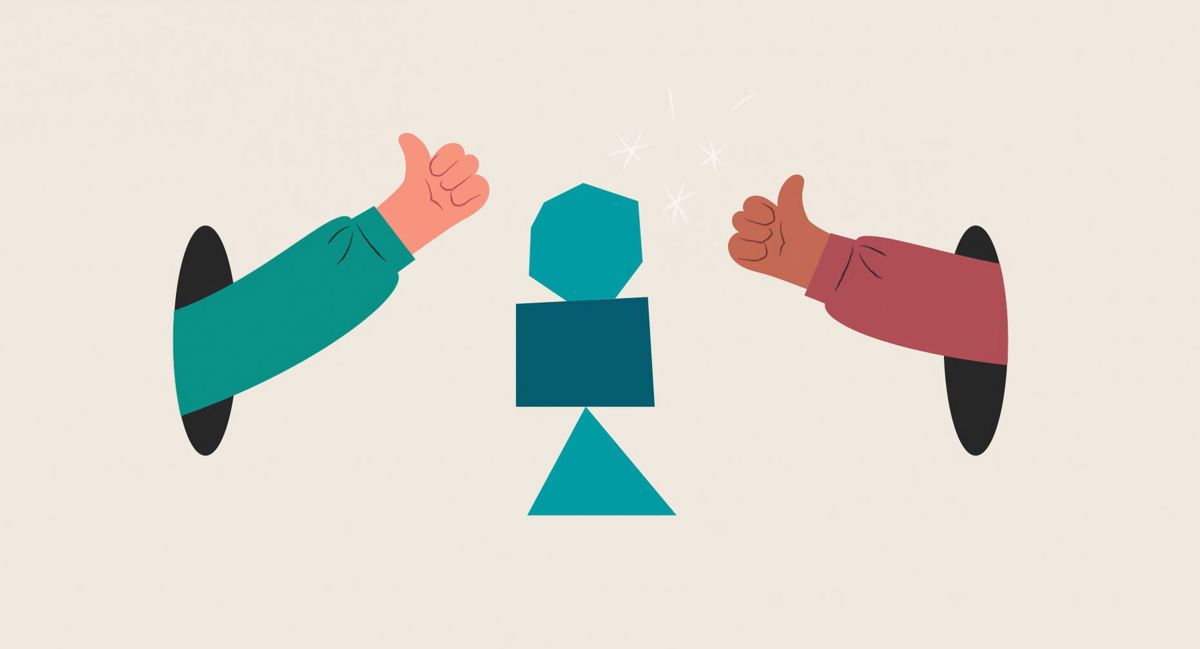 illustration av två händer som tillsammans bygger ett torn av klossar